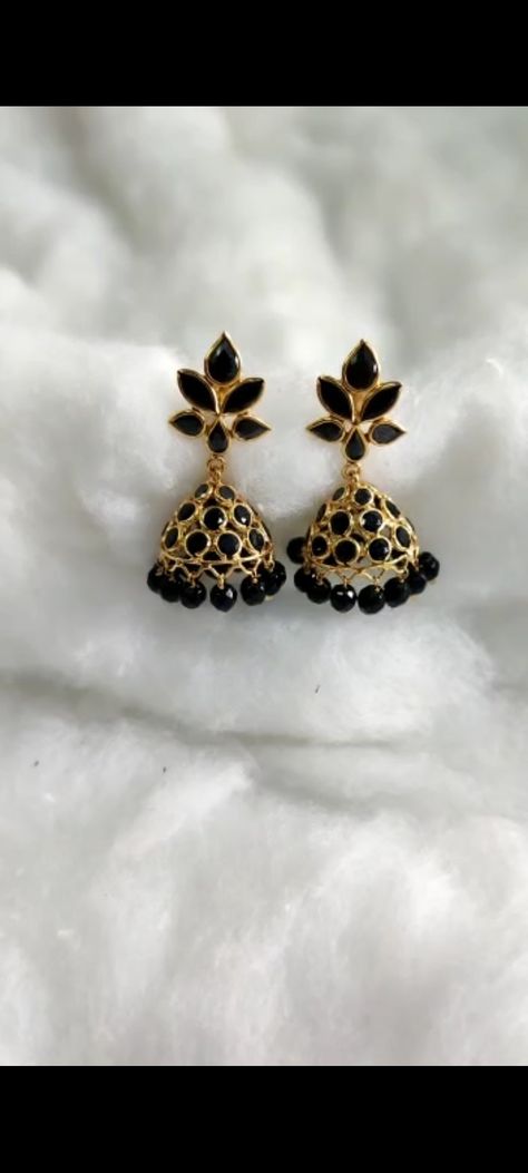 Black Stone Earrings Gold Indian, Black Beads Earrings Gold Studs, Nallapusalu Earrings, Black Beads Earrings Indian Gold, Black Beads Ear Rings Gold, Daily Use Gold Earrings Indian, Bread Earrings, Amethyst Jewelry Necklace, Fancy Items