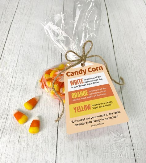 Design Treats - Art Products by Kelley Talent Candy Corn Trinity, Christian Halloween Treats, Church Harvest Festival, Trinity Christian, Fall Party Favors, Christian Halloween, Thanksgiving Floral, Harvest Fest, Christian Fall