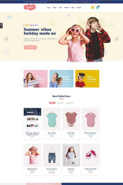 The "Zixton - Baby Fashion WooCommerce Theme" is designed for online stores that specialize in baby and children's fashion products. Hanna Anderson, Shopify Website Design, Shopify Website, Woocommerce Themes, Children Clothing, Children's Fashion, Clothing Websites, Style Tile, Baby Design