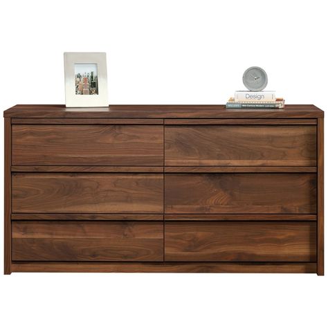 Sauder Harvey Park Collection 6-Drawer Dresser Grand Walnut 420946 - Best Buy Dresser Vintage, Beautiful Dresser, Wayfair Furniture, Small Lamp, Classic Bedroom, Double Dresser, 6 Drawer Dresser, Bedroom Dressers, Dressers And Chests