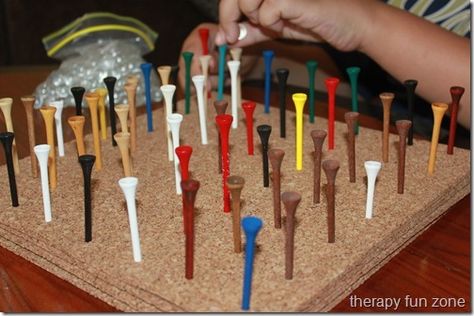 golf tees and marbles game 1 Marbles Game, Therapy Fun, Visual Tracking, White Shells, Practical Life Activities, Marble Games, Fun Zone, Processing Disorder, Golf Tee