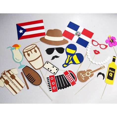 Apoyos de parte de Puerto Rico/República Dominicana Dominican Party, Engagement Party Props, Latino Party, Props Photobooth, Puerto Rican Christmas, Havana Party, Cuban Party, Dominican Flag, Havana Nights Party