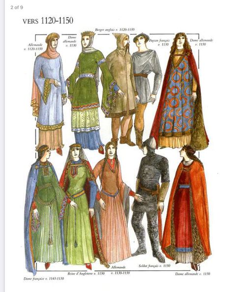 1100s Fashion, 13th Century Clothing, Middle Ages Clothing, Fashion Timeline, High Middle Ages, Medieval Clothes, Middle Age Fashion, Medieval Costume, Century Clothing