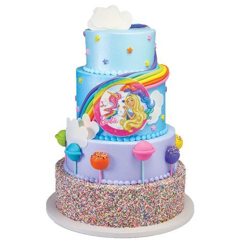 Barbie Dreamtopia PhotoCake® Image Stacked Cake Design Barbie Dreamtopia Birthday Cake, Unicorn Barbie Cake, Barbie Unicorn Cake, Stacked Cake, Aurora Birthday, Unicorn Things, Barbie Bday, Unicorn Barbie, Barbie Party Decorations