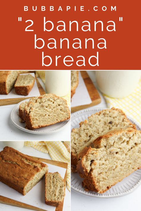 Easy 2 Banana Bread Recipe - BubbaPie 2 Banana Bread, 2 Bananas Banana Bread, Banana Banana Bread, Banana Recipes Easy, Ripe Banana Recipe, Banana Bread Recipe Moist, Homemade Banana Bread, Easy Banana Bread Recipe, Banana Nut Bread