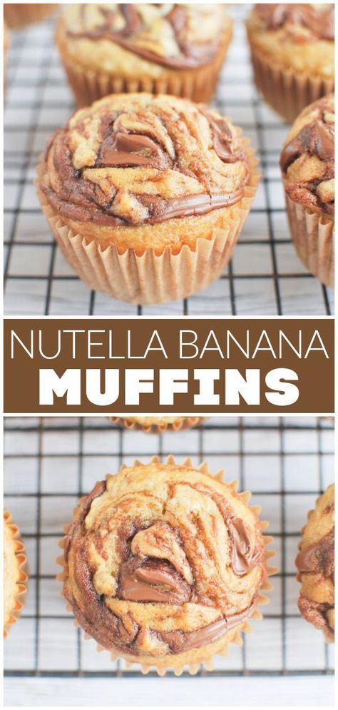 Fluffy Banana Muffins, Banana Nutella Muffins, Nutella Muffin, Nutella Muffins, Banana Nutella, Scrumptious Desserts, Healthy Muffins, Breakfast Muffins, Banana Muffins