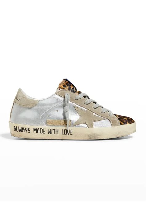 X5JM8 Golden Goose Superstar Leopard-Print Script Sneakers Designer Shoes Sneakers, Golden Goose Superstar, Stockholm Style, Sneakers Looks, Luxury Sneakers, Casual Athletic, Stockholm Fashion, Stella Mccartney Adidas, Dream Shoes