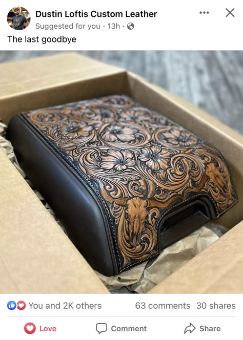 Custom Truck Interior Ideas, Tooled Leather Truck Interior, Country Car Accessories, Western Truck Interior, Western Truck Accessories, Cowgirl Truck, Truck Interior Accessories, Western Car, Cool Truck Accessories