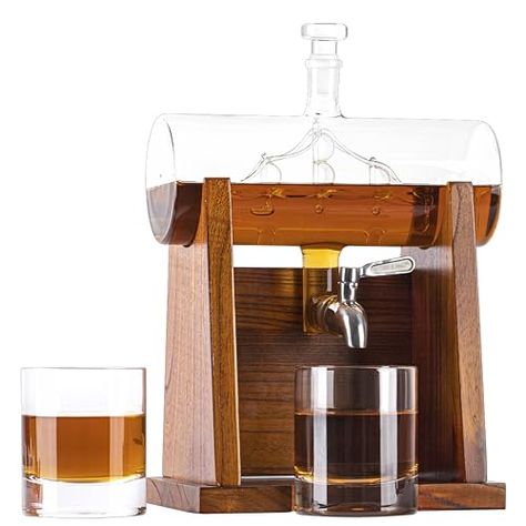 Jillmo Whiskey Gifts for Men, 1250ml Decanter Set with 2 Old Fashioned Whiskey Glasses, New Holder Whiskey Decanter Tray, Whiskey Decanter Round, Liquor Decanter Set, Whiskey Decanter Set Homewetbar, Bourbon Gifts, Personalized Whiskey Decanter, Whiskey Decanter Set, Glasses Fit, Whiskey Gifts