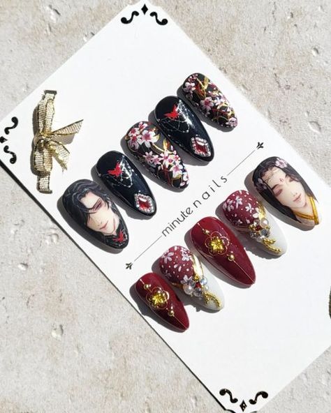 Mxtx Nails, Tgcf Nail Art, Hua Cheng Nails, Tgcf Nails, Kawaii Nail Art, Les Nails, Nail Art Photos, Beauty Nails Design, Nail Art Designs Diy