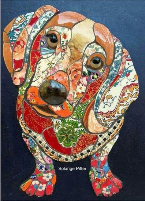 Mosaic Animals, Mosaic Art Projects, Mosaic Stained, Mosaic Tile Art, Dachshund Art, Dog Quilts, Collage Art Projects, 강아지 그림, Mosaic Artwork