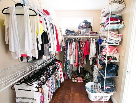 Dream Walk-in Closet Makeover | Kevin & Amanda Diy Master Closet, Small Closet Makeover, Small Walk In Closet Organization, Hot Pink Room, Walk In Closet Inspiration, Narrow Closet, Organizing Walk In Closet, Small Walk In Closet, Closet Renovation