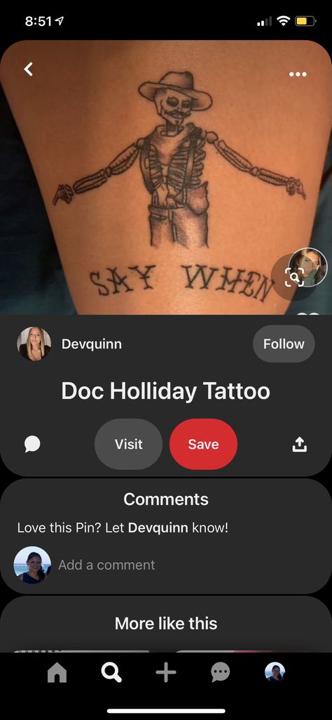 Doc Holiday Tattoo Say When, Doc Holiday Skeleton Tattoo, Say When Doc Holliday Tattoo, Say When Tattoo, Doc Holiday Tattoo, Say When Doc Holliday, Doc Holliday Tattoo, Holiday Tattoo, Doc Holiday