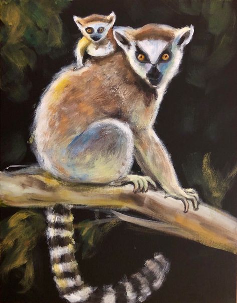 Acrylic painting by Echo Yang Lemur Painting, Eli Halpin, Animal Paintings Acrylic, Mini Canvases, Paintings Acrylic, Baby Wall, Mini Canvas, Painting Class, Primates