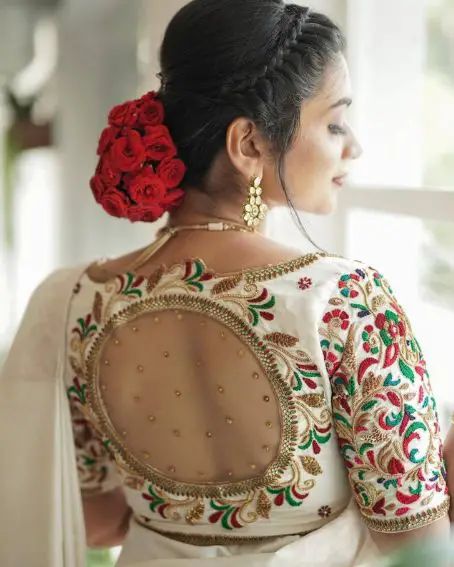 15 Different Embroidery Blouse Designs for Back Neck Blouses Blouse Designs For Back, White Blouse Designs, Blue Blouse Designs, Latest Blouse Designs, Blouse Designs High Neck, Latest Bridal Blouse Designs, Traditional Blouse Designs, Blouse Back Neck Designs, Blouse Design Images