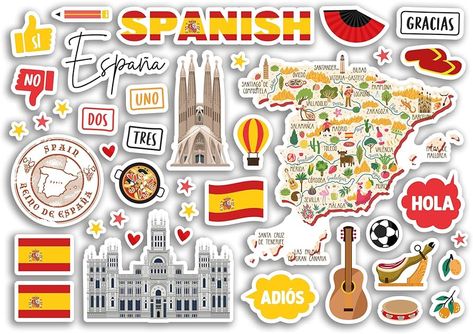 A5 Sticker Sheet Spanish Vinyl Stickers - Spain Espanol School Book Flag Map Landmarks Students Project Travel Holiday Scrapbook #81080 : Amazon.co.uk: Automotive Spain Stickers, Spanish Stickers, Travel Journal Scrapbook, Holiday Scrapbook, Love Scrapbook, Cute Friendship Bracelets, Scrapbook Tag, Scrapbook Stickers Printable, Book Icons