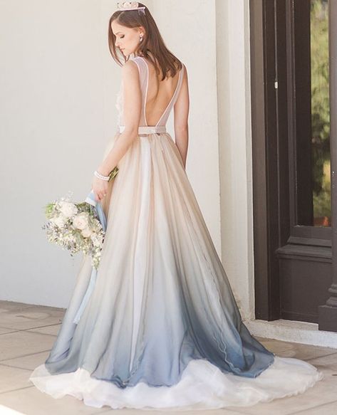 Ombre Blue Wedding Dress Ombre Blue Wedding, How To Ombre, Blue Ombre Dress, Brown Ombre Hair Color, Ombre Wedding Dress, Ethereal Wedding Dress, Blue Wedding Dress, Ombre Wedding, Ethereal Wedding