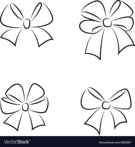 Gift Bow Drawing, How To Draw A Bow, Bow Line Art, Bow Doodle, Bow Sketch, Bow Illustration, Tie Drawing, Bow Drawing, Bow Designs