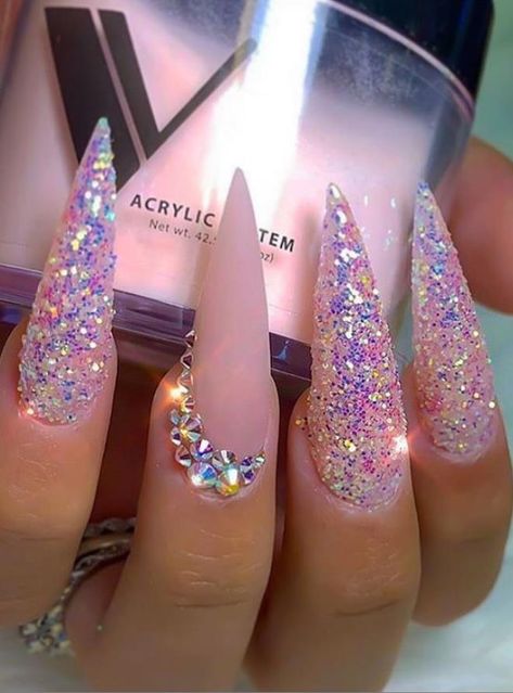 A women's lifestyle destination dedicated to style, entertainment, love, and living beautifully. Simple Boujee Nails, Stilleto Nails Designs, Stiletto Nail Art, Nails Design With Rhinestones, Stiletto Nails Designs, Nail Designs Glitter, Coffin Nails Designs, Bling Nails, Fancy Nails