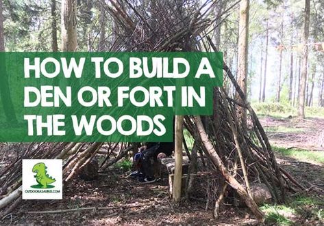 Outside Fort Ideas Woods, Outdoor Fort In The Woods, Fort In The Woods, Diy Stick Fort Outdoor, How To Build A Fort Outside With Sticks, Den Building, Wooden Fort, Kids Forts, Den Ideas