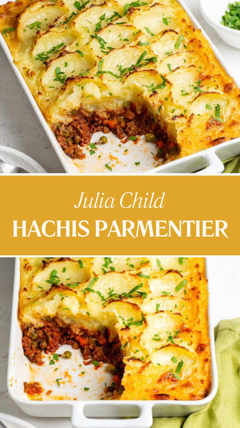 Julia Child Hachis Parmentier French Ground Beef Recipes, Ground Beef Potato Carrot Recipe, Julia Child Recipes Dinners, Potato Main Dish, Potato Main Dish Recipes, French Pie, Mince Dishes, Top Chef Recipes, Meat And Potatoes Recipes