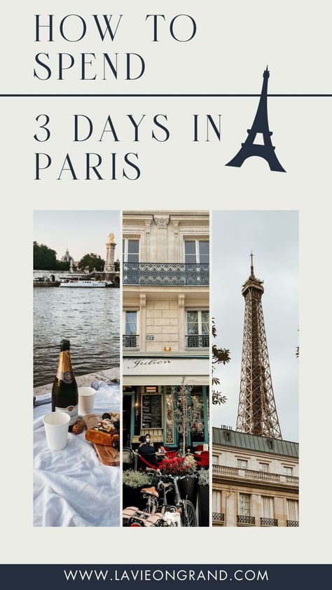 Wondering how to to spend a weekend in Paris? This 3 day Paris, France Itinerary includes day trips from Paris, where to eat, what to do and more Paris sightseeing tips. Follow La Vie on Grand for more Paris travel tips and Paris trip planning ideas. Must Do In Paris, 3 Days In Paris, Trip Planning Checklist, Day Trips From Paris, Paris Trip Planning, Top Europe Destinations, Weekend In Paris, Paris Sightseeing, Day Trip From Paris