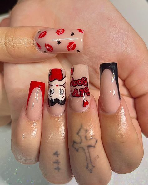 💋Boop Oop A Doop💋 #nails #nailart #nailartist #nailtech #slcnails #slcnailtech #utahnails #utahnailtech #801nails #homebasednailtech #bettyboop #bettyboopnails #cartooncharacternails #nailsofinstagram #explore #luxapolish #acrylicnails Short Betty Boop Nails, Betty Boop Christmas Nails, Betty Boop Nails Designs, Betty Boop Nails, Cartoon Nails, Short Nail Designs, Nails Nailart, Nail Artist, Nail Tech