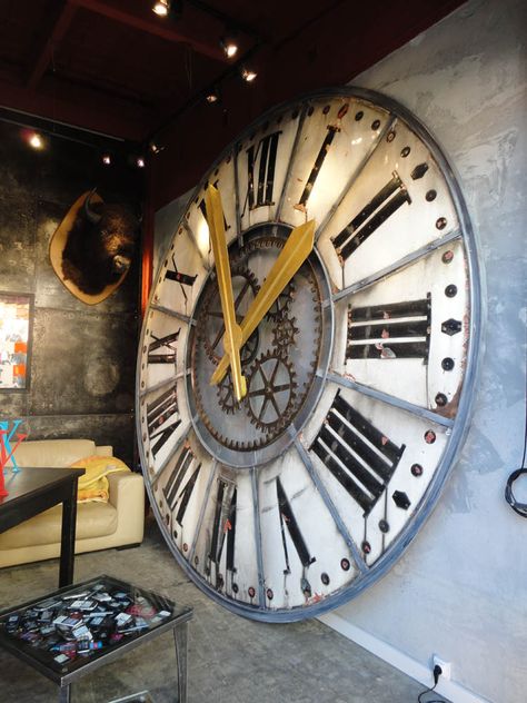 Huge Wall Clock, Steampunk Interior, Giant Clock, Big Clocks, Aesthetic Clock, Gear Wall Clock, Clock Tattoo Design, Black Wall Clock, Steampunk Decor