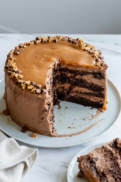 Chocolate Caramel Cake Decoration, Caramel Cake Decoration, Cake With Strawberry Frosting, Caramel Chocolate Cake, Salted Caramel Chocolate Cake, Chocolate Caramel Cake, Nut Cake, Perfect Chocolate Cake, Cake With Strawberry