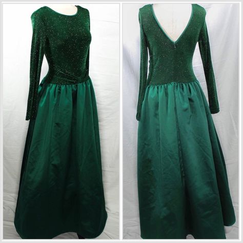 Green Velvet Ball Gown, Embellished Green Ball Gown With Fitted Bodice, Emerald Green Regency Dress, Long Sleeve Emerald Green Dress, Hunter Green Vintage Dress, Emerald Green Medieval Gown, Emerald Green Ball Gown, Scott Mcclintock Dress, Emerald Green Gown