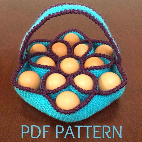 Crochet Pattern for Baker's Dozen Egg Basket by Sunchasing on Etsy Crochet Egg, Crocheted Basket, Crochet Chicken, Crochet Kitchen, Egg Basket, Crochet For Home, Basket Design, Easter Crochet, Crochet Basket