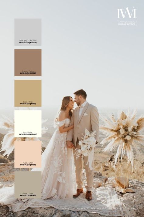 Boho Chic Wedding Palette, Wedding Color Schemes Boho, Wedding Cream Colors, Wedding Palette Champagne, Neutral Colors For Wedding, Beige Color Palette Wedding, Beach Wedding Pallet, Color Motif For Wedding, Wedding Themes Pastel