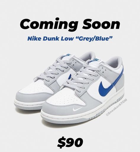 Coming soon Nike Dunk Low Gray, Cool Nike Shoes, Pretty Sneakers, Skor Sneakers, Trendy Shoes Sneakers, Blue Jordans, Nike Shoes Girls, Nike Fashion Shoes, Preppy Shoes