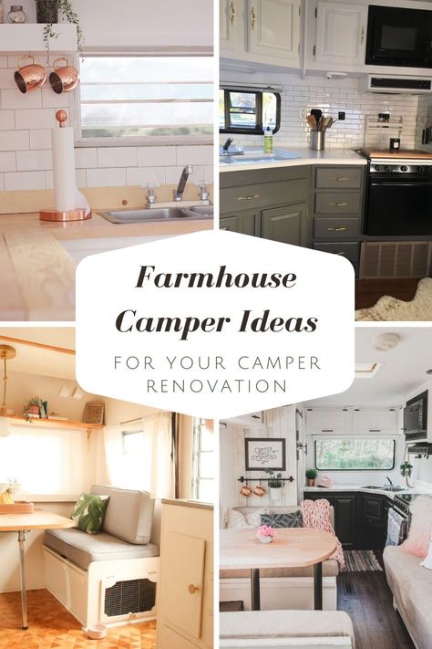 Camper Farmhouse Remodel, Painted Rv Interior, Gray And White Camper Interior, Grey Rv Interior Color Schemes, Farmhouse Camper Makeover, Remodel Rv Interior Rv Makeover, Camper Colors Interiors, Rv Farmhouse Makeover, Travel Trailer Color Schemes