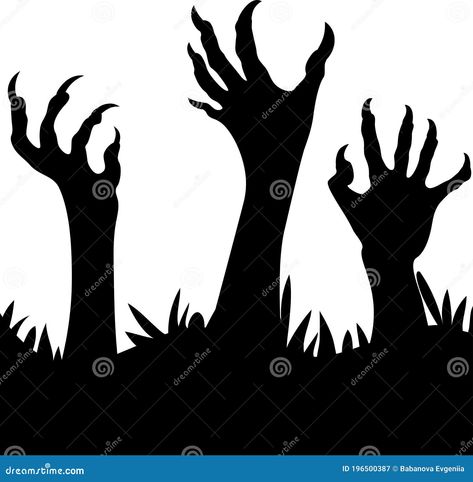 Scary Hands, Halloween Hands, Zombie Hands, Scary Scarecrow, Black And White Silhouette, Hand Silhouette, Decoration Illustration, Halloween Party Decoration, Zombie Hand