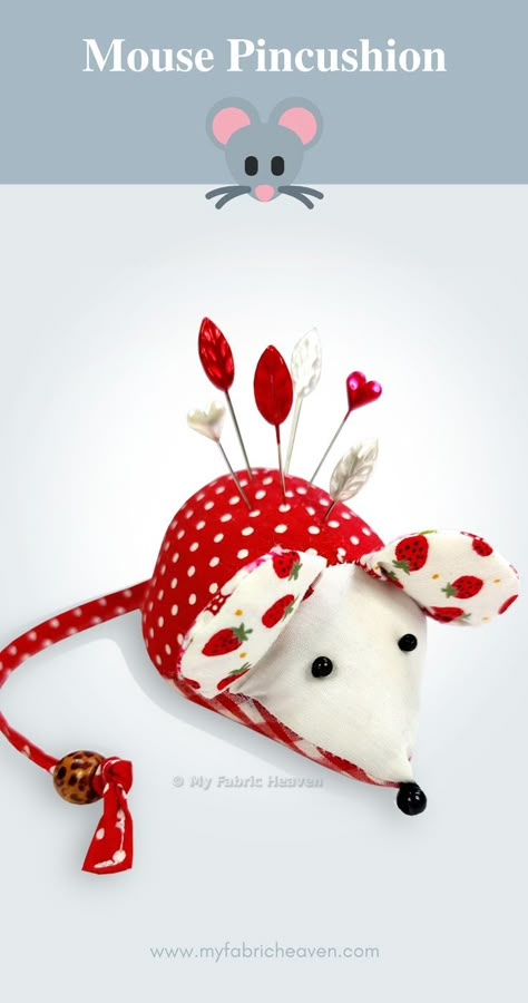 Mouse Pincushion Pattern Diy Pin Cushion, Toy Sewing Patterns, Diy Sewing Gifts, Mouse Crafts, Pin Cushions Patterns, Beginner Sewing Patterns, Toy Sewing, Animal Sewing Patterns, Sewing Stuffed Animals