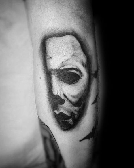 Michael Myers Face Tattoo, Michael Myers Tattoo Stencil, Micheal Myers Tattoo Design, Michael Meyers Tattoos, Michael Myers Tattoo Design, Michael Myers Tattoo Ideas, Horror Movie Tattoos Ideas, Scary Tattoo Designs, Micheal Myers Tattoo