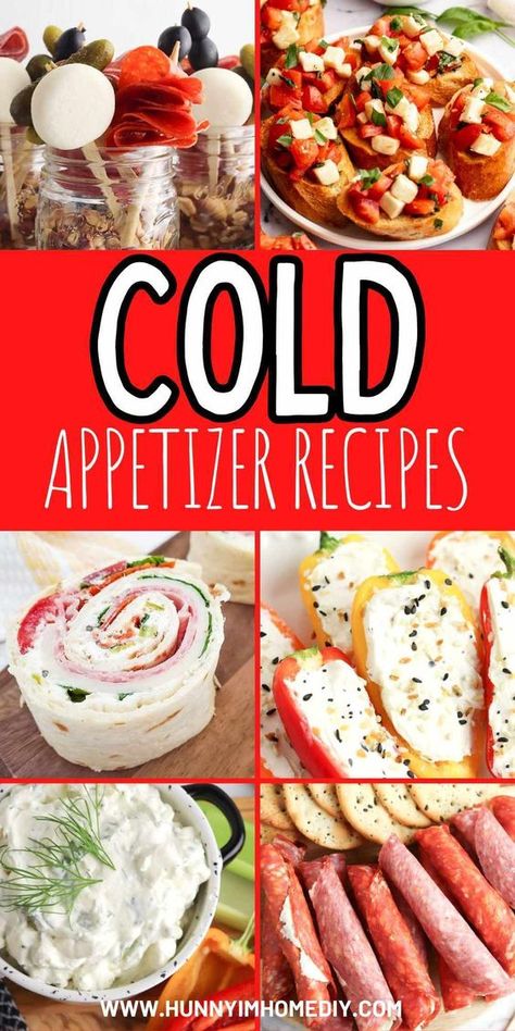 If you need ideas for the best party food to make, you have to try all these cold appetizer recipes! From simple no bake dips to easy finger foods, you'll find everything you need to put together an amazing food table for your next get-together. These snacks are perfect for picnics, potlucks, and backyard BBQs! Cold Snack Ideas For Party, Party Finger Foods Cold, Party Snacks No Cook, Snacks For Potluck Finger Foods, Potluck Finger Foods Cold, Easy Finger Foods For Party Simple Cold, Finger Foods For Party Cold, Easy Take Along Appetizers, Easy Potluck Finger Foods