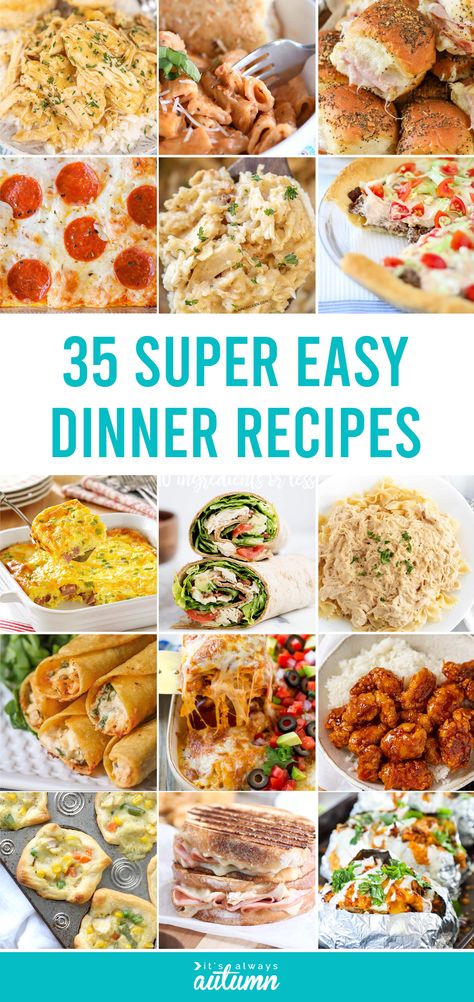 35 super easy dinner recipes - each of these simple dinner ideas uses 10 ingredients or less! Super Easy Dinner Recipes, 3 Ingredient Dinners, Nourishing Recipes, Kfc Recipe, Creamy Chicken And Rice, Super Easy Dinner, 5 Ingredient Dinners, Simple Dinner, Fast Dinners