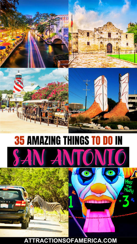 Images of San Antonio River Walk, The Alamo and few other famous attractions with text overlay reading 35 amazing things to do in San Antonio Marriage Island San Antonio, Places To Visit In San Antonio Texas, San Antonio Texas Things To Do, Downtown San Antonio Photoshoot, Market Square San Antonio, What To Do In San Antonio, San Antonio Family Vacation, San Antonio Instagram Spots, Things To Do Near San Antonio Texas