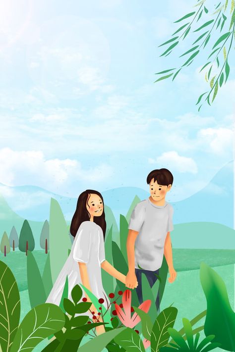 Anime Couple Walking On Road, Couple Walking Illustration, Couples Walking Together, Cute Couple Paintings, Walking Background, Couples Painting, Walking Cartoon, Couple Illustrations, Illustration Couple