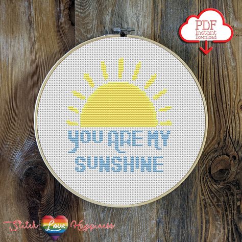 You are My Sunshine Cross Stitch Pattern Your Instant Download PDF Pattern includes: -1 Page PDF Pattern in Color Symbols -1 Page PDF Pattern in Black and White Symbols -Instruction Key with DMC Color Key and Pattern Size  Finished Size (on 14 count Aida Fabric): 4.36 x 4.71 inches Stitches: 61 x 66 Cross Stitch Nursery Decor, You Are My Sunshine Cross Stitch Pattern, Sunshine Cross Stitch, Cross Stitch Nursery, Nursery Cross Stitch, Cross Stitch Hoop, Dmc Cross Stitch, Color Key, Aida Fabric