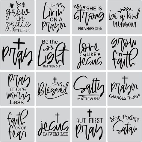 Amazon.com : 16PCS Christian Faith Stencils with Quotes and Bible Verses, Inspirational Word Stencil Set, Ideal for Painting on Wood, Canvas, Walls, Furniture, Porches, Front Doors, and More - 8 x 8 Inches : Arts, Crafts & Sewing Wood Signs Bible Verse, Canvas Walls, Bible Verse Painting, Quote Stencils, Word Stencils, Bible Wall Art, Bible Verse Canvas, Canvas Quotes, Biblical Quotes