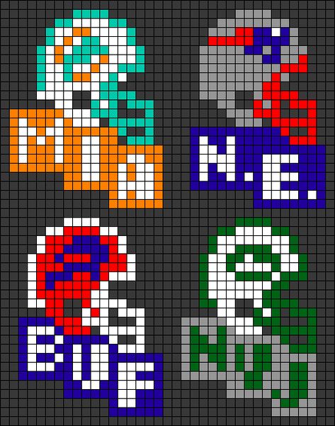 Buffalo Bills Perler Beads, Nfl Perler Beads Pattern, Buffalo Bills Stuff, Bead Things, Bead Templates, Alpha Bracelet, Magnet Ideas, Crochet Graphs, Easy Perler Bead Patterns