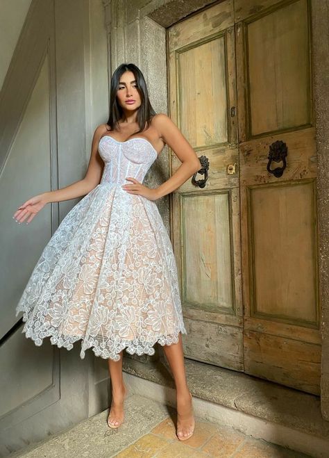 Princess Midi Dress, Engagment Dress, Nadine Merabi, Olivia White, Civil Wedding Dresses, Dream Wedding Ideas Dresses, Lace Bridal Gown, Engagement Dresses, Glam Dresses