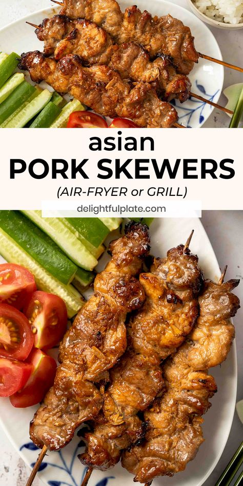 Pork Skewer Recipes, Airfryer Pork Belly Recipes, Ginger Recipes Dinner, Air Fryer Chinese Recipes, Asian Pork Recipes, Asian Grill, Pork Kabobs, Pork Skewers, Ginger Pork