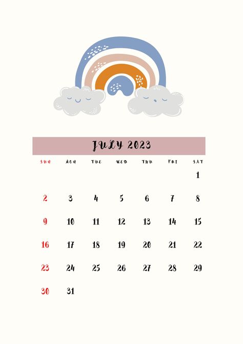 July Calendar 2023 Aesthetic, Pastel Calendar, Free Scrapbook Paper, 2023 Aesthetic, July Calendar, Calendar June, Cute Easy Doodles, Easy Doodles, Calendar 2023