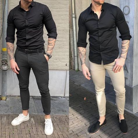 Black Shirt Outfit Men, Mens Casual Suits, Style Boy, Men Hairstyle, Formal Men Outfit, Mens Fashion Blazer, Mens Casual Outfits Summer, Men Fashion Casual Shirts, Formal Mens Fashion