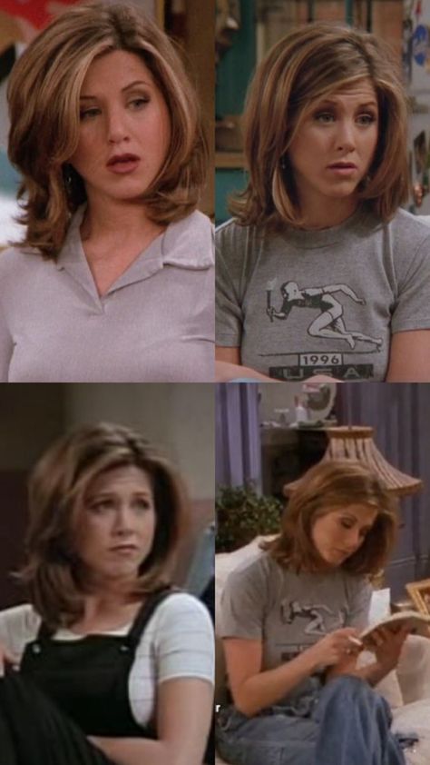 Shirt Hair Wolfcut, 90s Haircuts Layers Short, Layered Bob Hairstyles 90s, Short Brown Hair 90s, Rachel Green Hair With Bangs, 90s Mom Hair Short, Short Rachel Haircut, Jennifer Aniston Hair 90s Layers, Rachel Green Hair Season 1 And 2