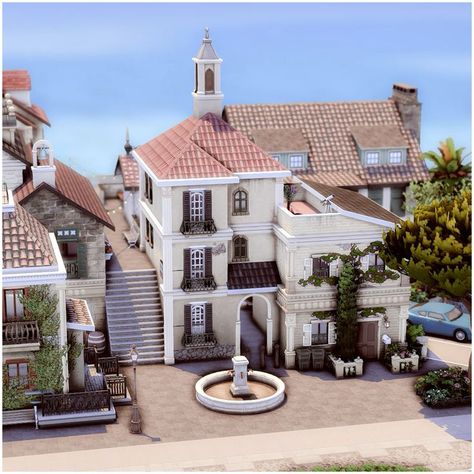 Sims 4 Italy Cc, Sims 4 Italian Villa, Sims 4 Oasis Springs, Mediterranean Apartment, Mediterranean Town, Sims Lots, Sims 4 Restaurant, Sims 4 Houses Layout, Oasis Springs